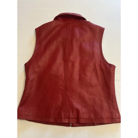 Women's Vintage Y2k Saguaro Red Leather Zip Up Lined Biker Vest Jacket Sz Large - Picture 5 of 14